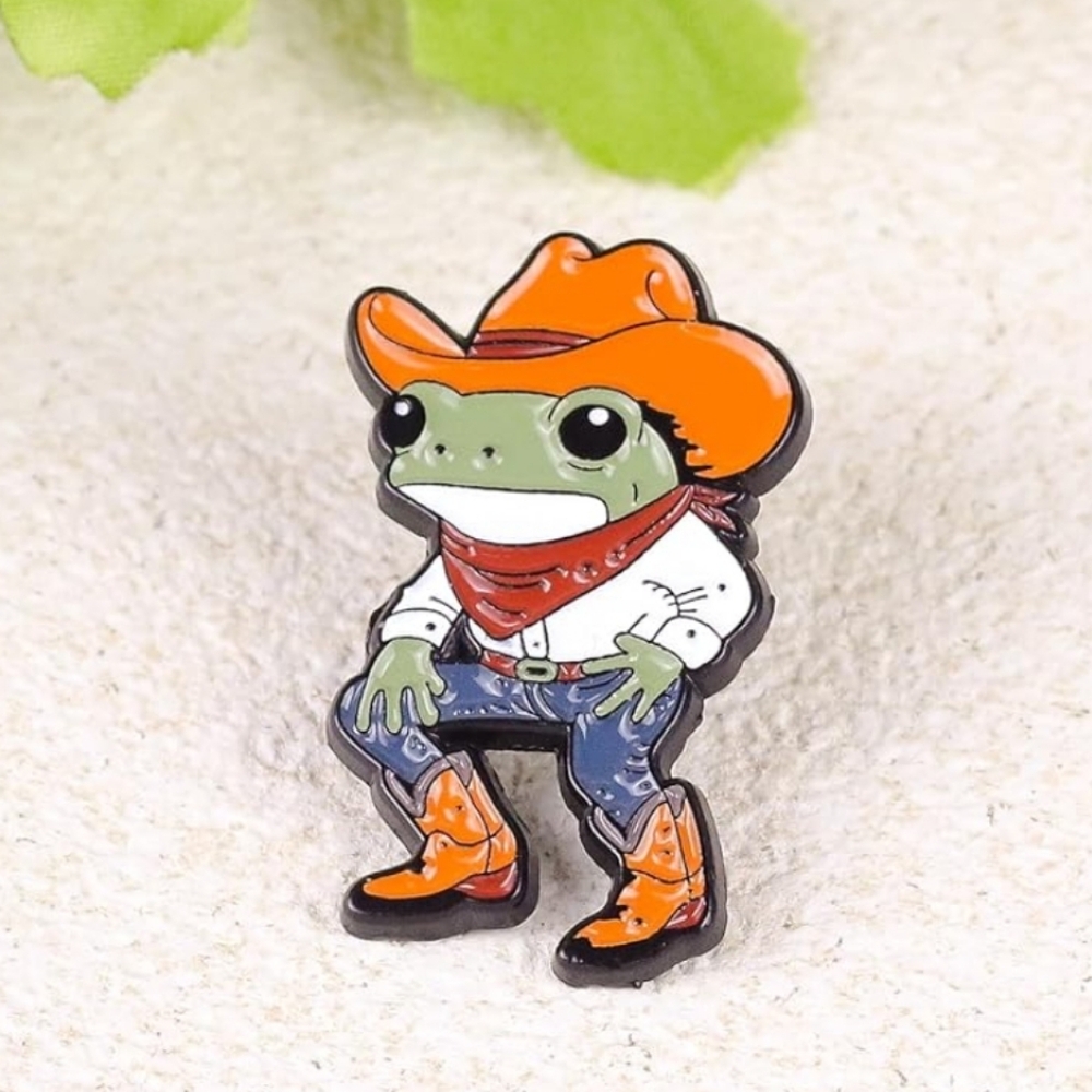 Cowboy Frog Enamel Pin - Orange Hat & Boots